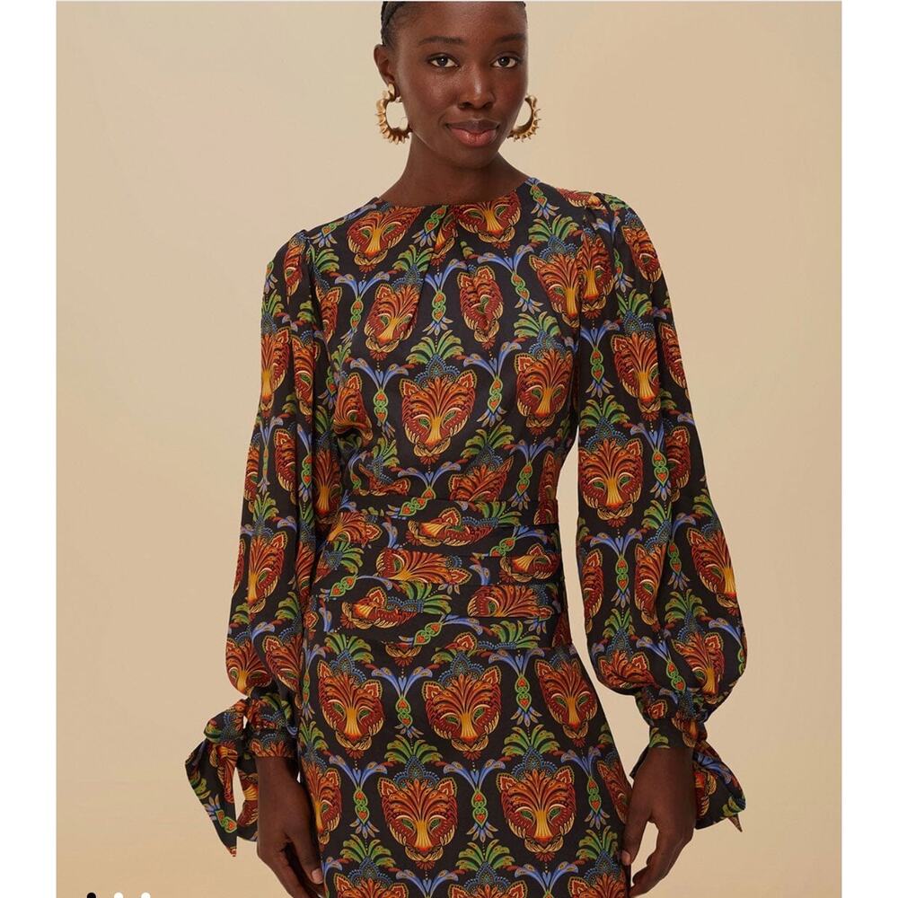 NEW W TAGS Farm Rio Black Boho Panther Lenzing Ecovero Viscose Mini Dress XS